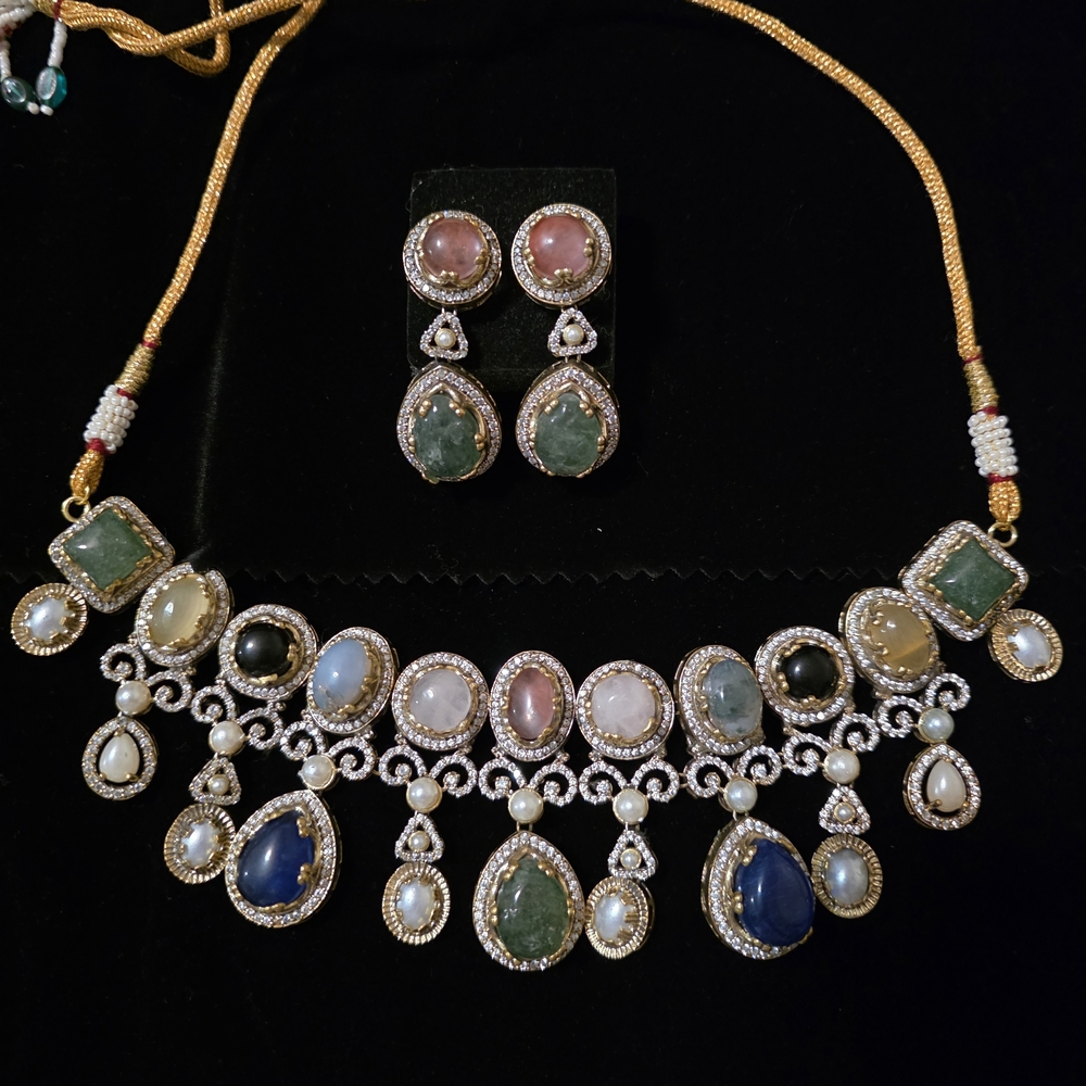 Elegant Multicolor Gemstone Necklace and Earring Set